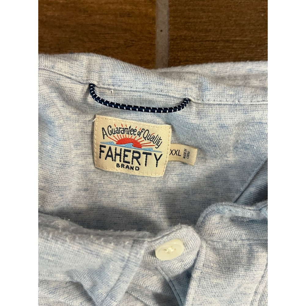 Faherty Brand Mens XXL Polo Shirt Light Blue Heather Pima Cotton Modal Stretch - Picture 3 of 6